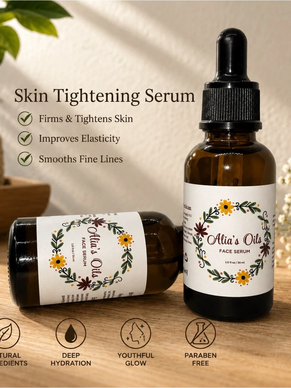 Face Serum – Amber Bottle with Black Dropper (Brown)